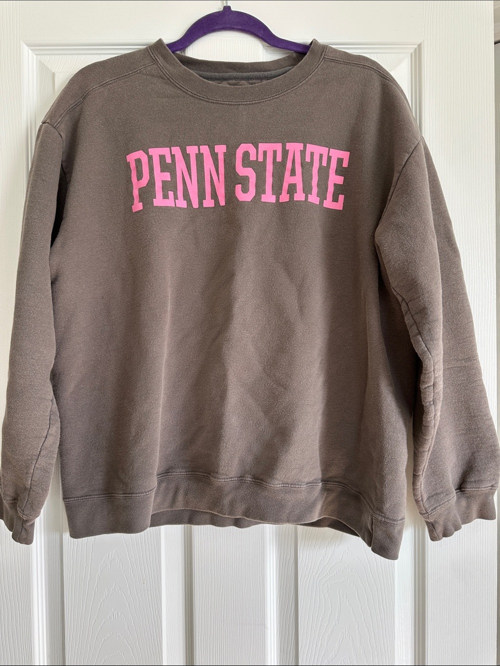 Penn State Crewneck Sweatshirt in Taupe with Pink Lettering size large